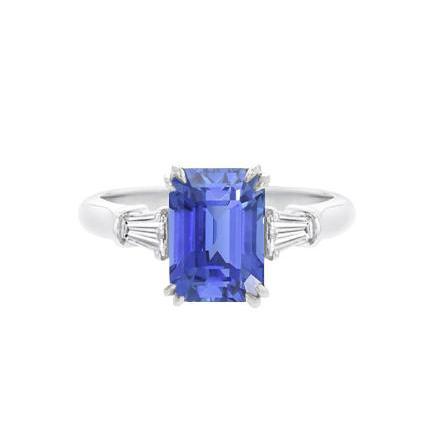 Anello con zaffiro blu taglio smeraldo 3 pietre baguette diamante 2.25 carati - harrychadent.it
