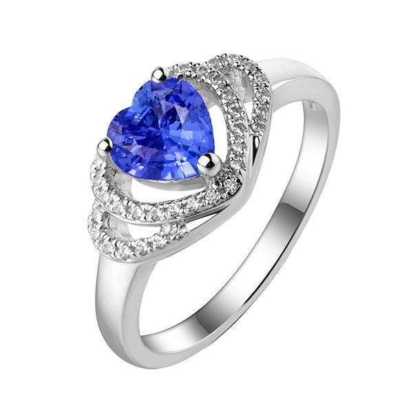 Anello con zaffiro dello Sri Lanka a doppio cuore con aureola 3 carati in oro bianco 14K - harrychadent.it