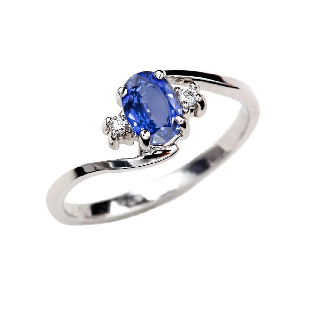 Anello con tre pietre di zaffiro dello Sri Lanka e diamanti in oro 1,70 ct 14K - harrychadent.it