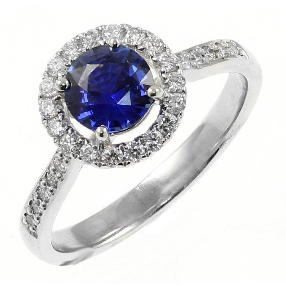 Anello in oro bianco 14K con zaffiro dello Sri Lanka taglio rotondo 2,5 carati con diamante - harrychadent.it