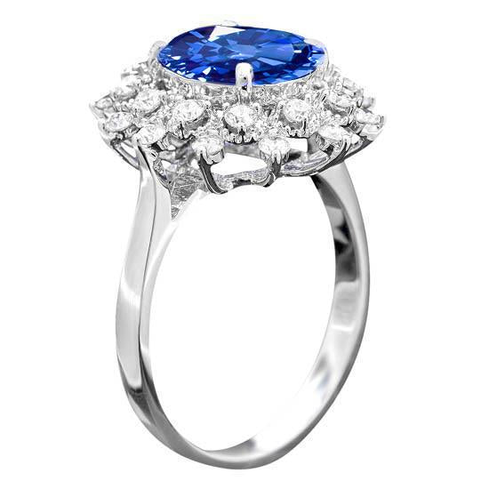 3,75 carati. Anello Zaffiro Sri Lanka e Diamanti Oro Bianco 14K - harrychadent.it