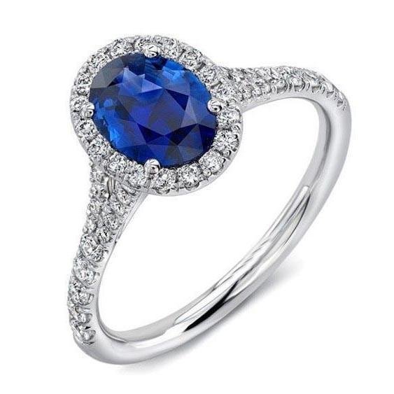 Anello con zaffiro dello Sri Lanka da 4 carati e diamanti incastonati in oro bianco 14K - harrychadent.it