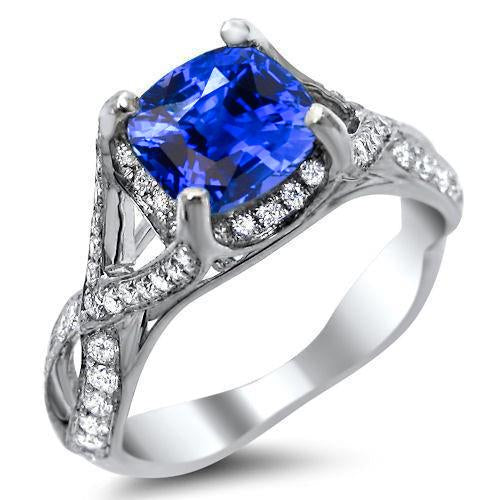 Anello in oro bianco 14 carati con zaffiro dello Sri Lanka da 4,50 carati con diamanti - harrychadent.it