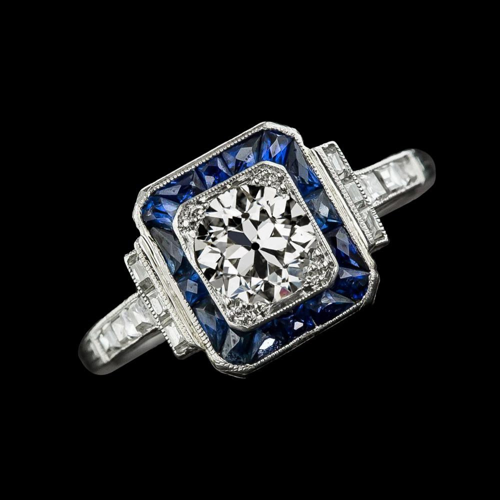 Anello con zaffiro dello Sri Lanka rotondo con diamante vecchio minatore Halo 3.75 carati - harrychadent.it