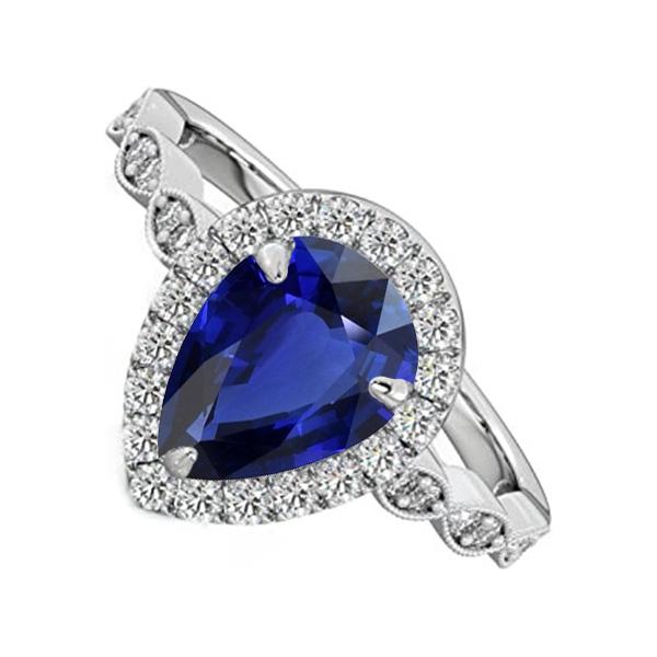 Anello con zaffiro dello Sri Lanka taglio a goccia con diamante Halo 4 carati - harrychadent.it
