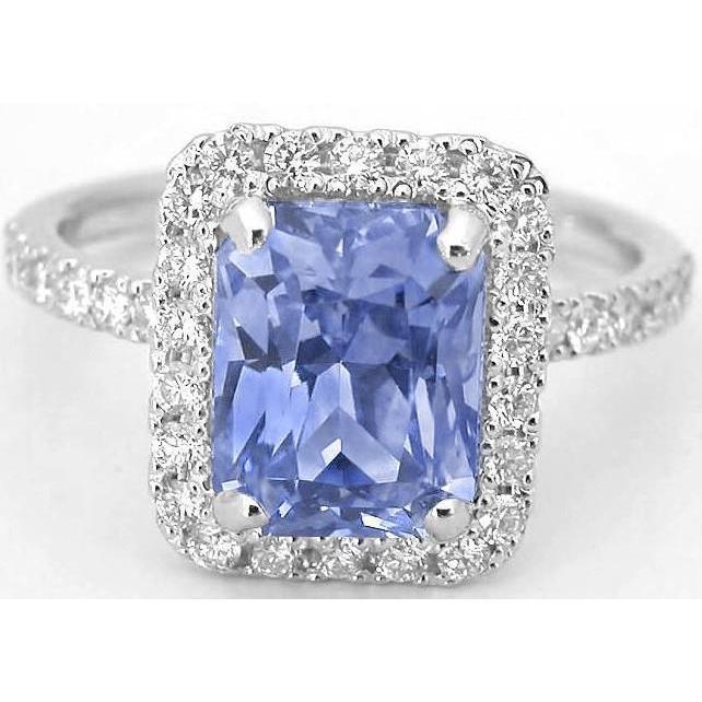 Anello in oro bianco 14 kt con zaffiro di Ceylon con diamanti da 4 kt - harrychadent.it
