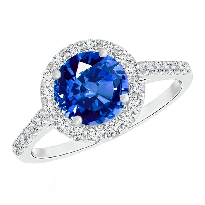 Anello in oro bianco 14 kt con zaffiro di Ceylon e diamanti da 4 ct - harrychadent.it