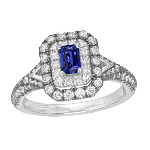 Anello con zaffiro di Ceylon radiante a doppio alone di gemme 3.50 carati - harrychadent.it