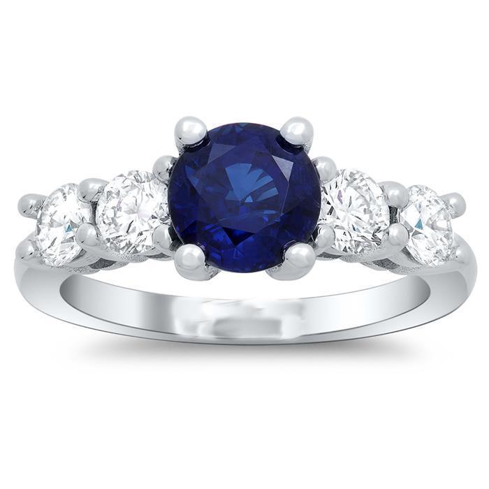 Anello con zaffiro di Ceylon e diamanti, 2,90 carati, oro bianco 14K - harrychadent.it