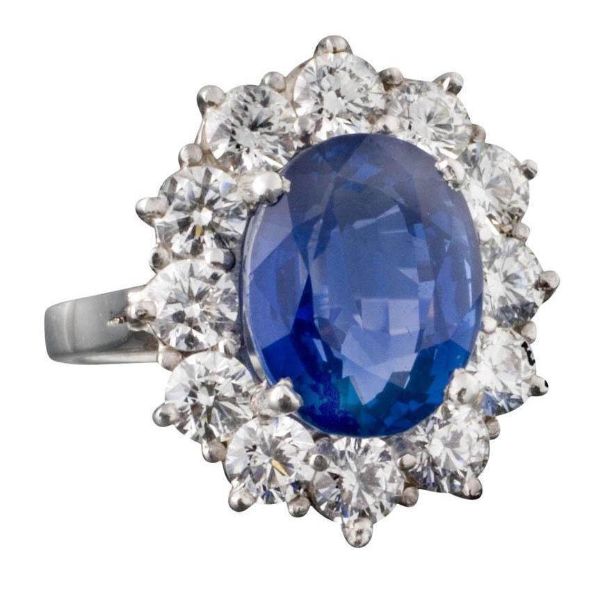 Anello rotondo e ovale con zaffiro di Ceylon 6 carati, oro bianco 14K - harrychadent.it