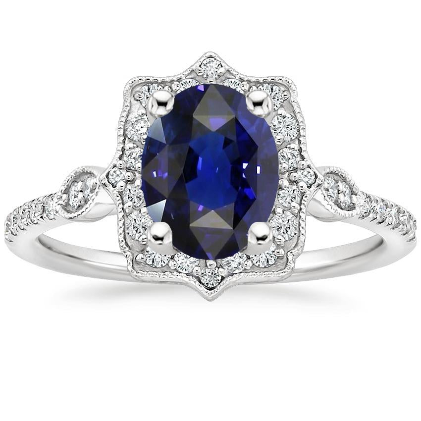 Anello con zaffiro di Ceylon ovale con diamante Halo 4 carati gioielli in oro - harrychadent.it