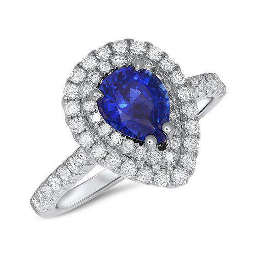 Anello con zaffiro di Ceylon taglio a pera e diamante in oro bianco 14 carati 4 carati - harrychadent.it