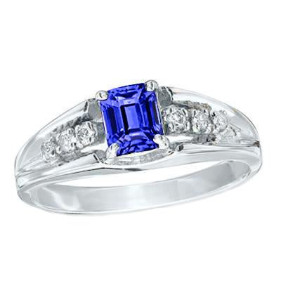 Anello con zaffiro di Ceylon taglio smeraldo con diamanti tondi da 1,30 ct - harrychadent.it