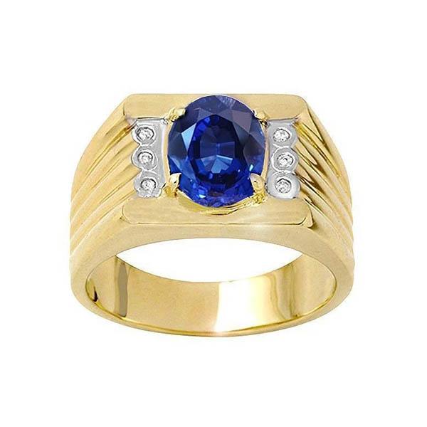 Anello in oro bicolore con zaffiro ovale 14K e diamante rotondo da 2,31 ct. - harrychadent.it