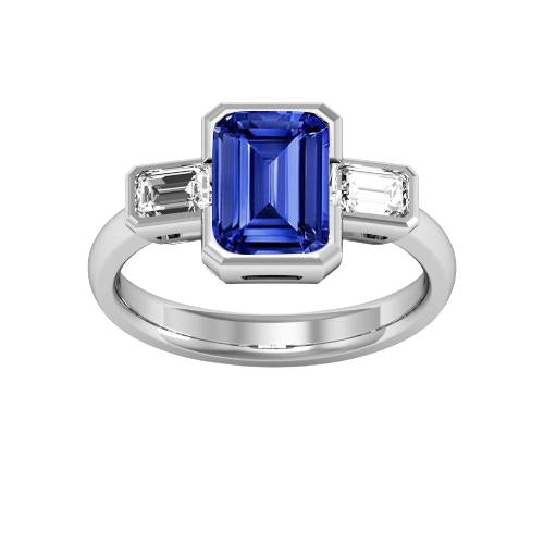Tre pietre smeraldo diamante zaffiro anello mezza lunetta set 1.75 carati - harrychadent.it
