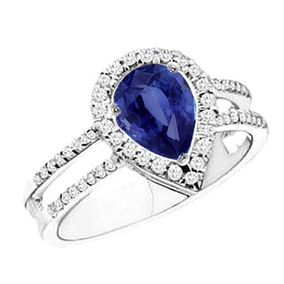 Anello Zaffiro E Diamanti 2,75 Carati Gambo Diviso Oro Bianco 14K - harrychadent.it