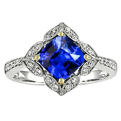 Anello cuscino con zaffiro dello Sri Lanka e diamanti 5,66 ct. Oro bicolore - harrychadent.it