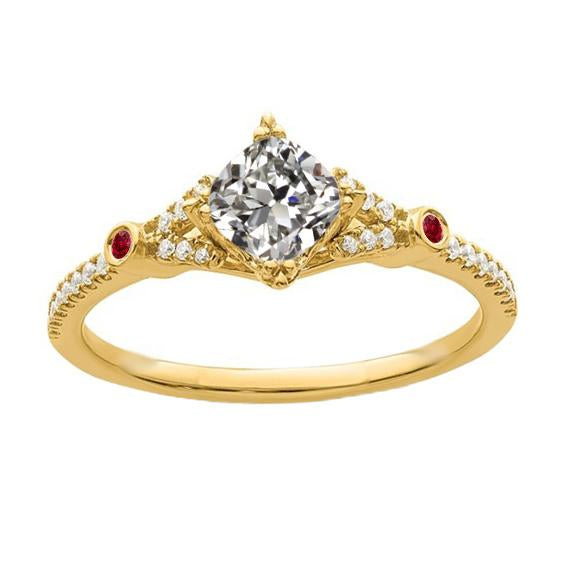 Anello cuscino vecchio minatore con diamanti e rubini tondi 3 carati in oro 14k - harrychadent.it