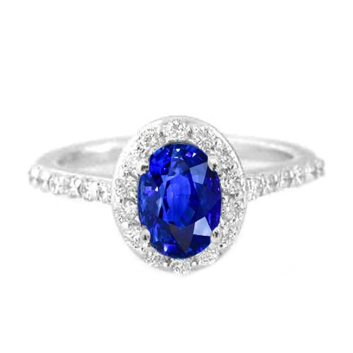 Anello da 1,50 ct con zaffiro di Ceylon taglio ovale e diamante 14K Oro bianco - harrychadent.it