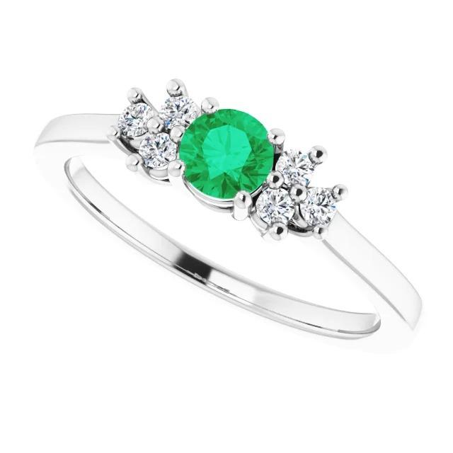 Anello da 1.50 carati con diamanti e smeraldo verde rotondo in pietra - harrychadent.it