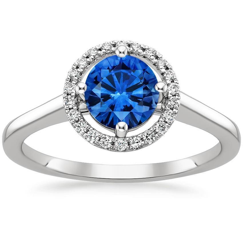 Anello da 2,90 ct con zaffiro dello Sri Lanka e diamanti incastonati a quattro punte in oro bianco 14 carati - harrychadent.it