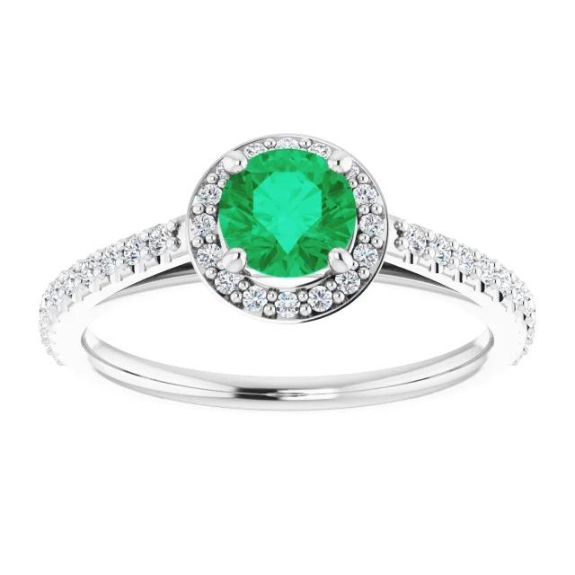 Anello da 2.50 carati rotondo Halo verde smeraldo oro bianco 14K - harrychadent.it