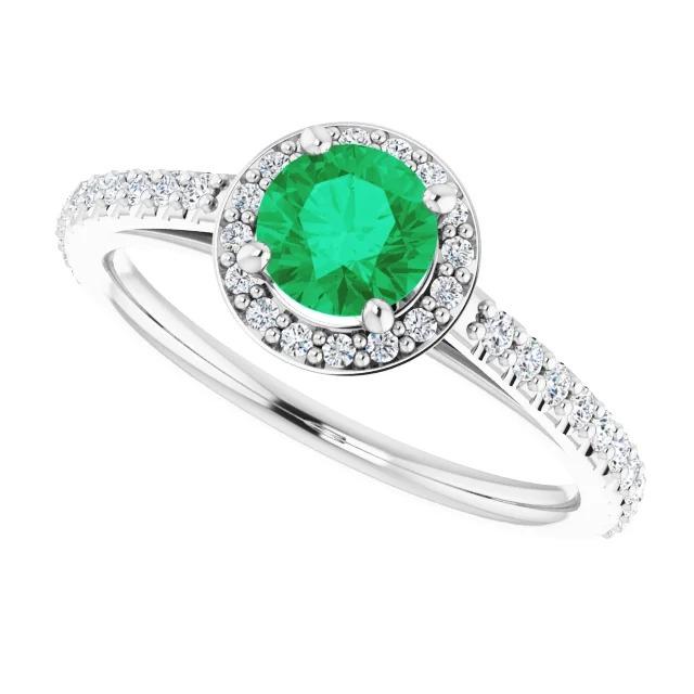 Anello da 2.50 carati rotondo Halo verde smeraldo oro bianco 14K - harrychadent.it