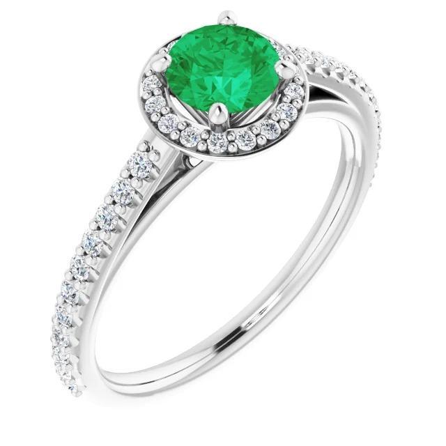Anello da 2.50 carati rotondo Halo verde smeraldo oro bianco 14K - harrychadent.it