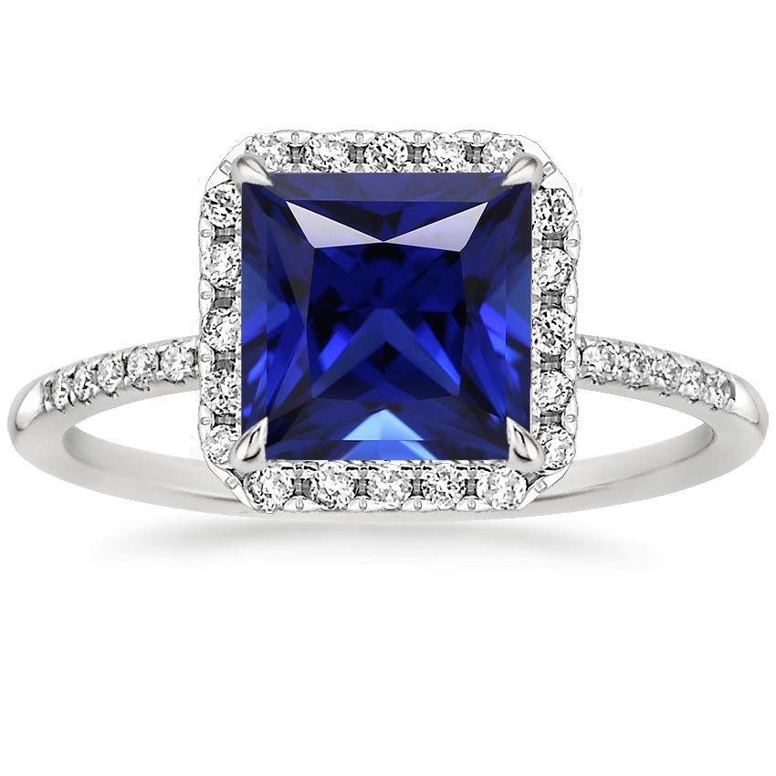Anello da donna Halo con zaffiro blu principessa con pavé di diamanti 5.50 carati - harrychadent.it