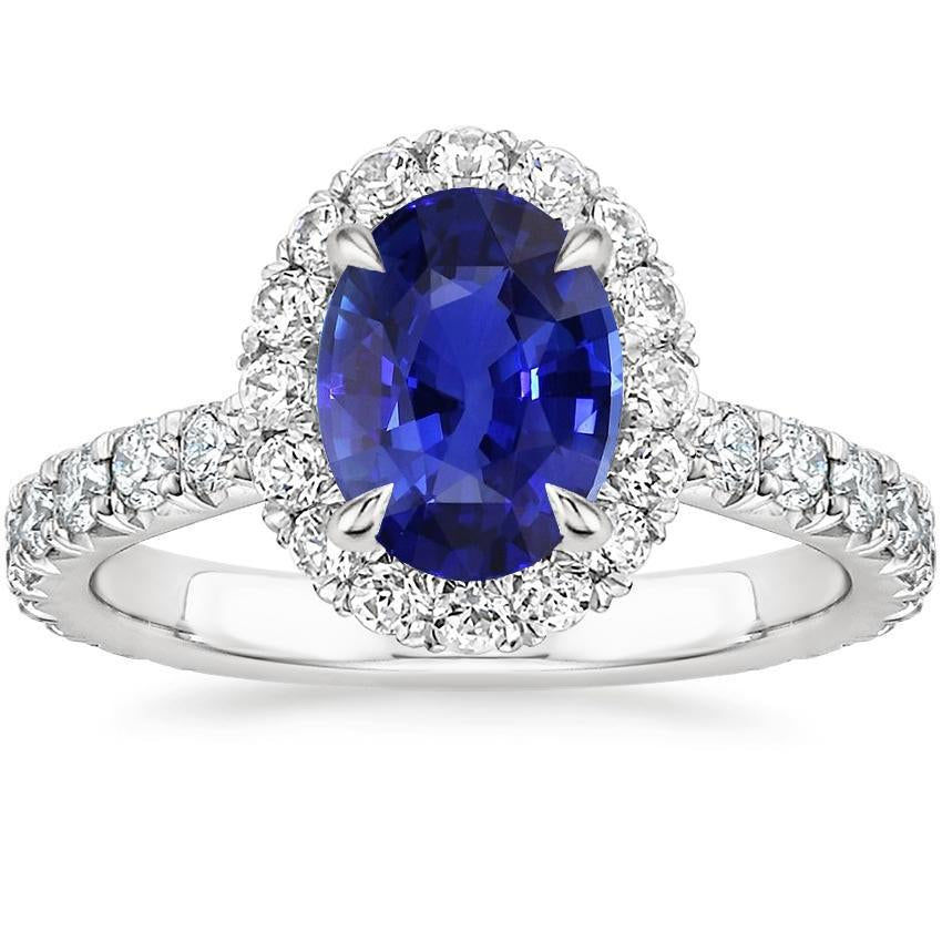Anello da donna Halo con zaffiro dello Sri Lanka e pavé di diamanti 5.50 carati - harrychadent.it