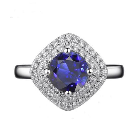 Anello da donna con diamante 3 carati con zaffiro rotondo a forma di cuscino doppio alone - harrychadent.it
