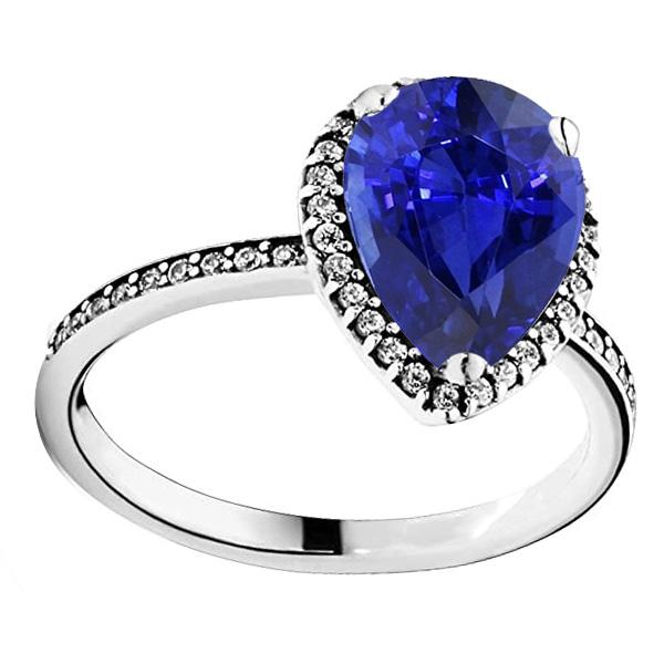 Anello da donna con diamante Halo e zaffiro dello Sri Lanka taglio a pera in oro 4 carati - harrychadent.it