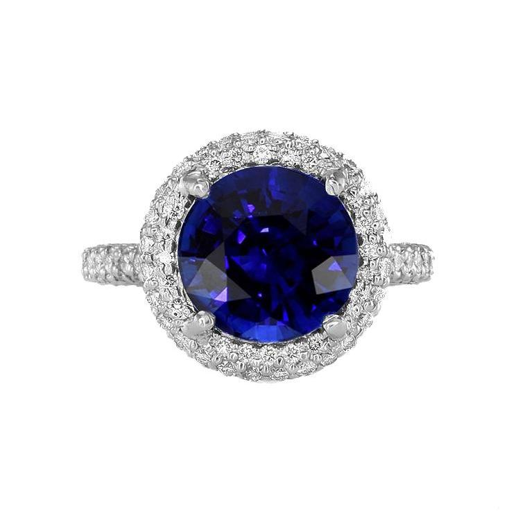 Anello da donna con diamante Halo. gioielli in oro con zaffiro blu profondo 4.50 carati - harrychadent.it