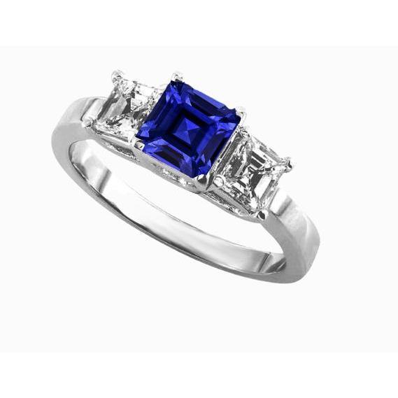 Anello da donna con diamanti Asscher con zaffiro di Ceylon 3 gioielli in pietra 2 carati - harrychadent.it