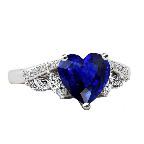 Anello da donna con pietre preziose. cuore. zaffiro. marquise e diamanti rotondi 4 carati - harrychadent.it