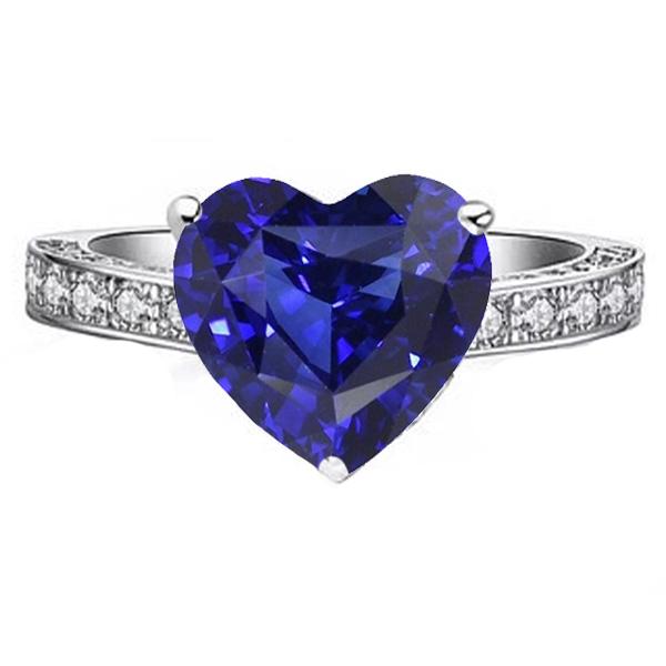 Anello da donna con pietre preziose. zaffiro a taglio cuore e diamanti. 3 carati. gioielli - harrychadent.it