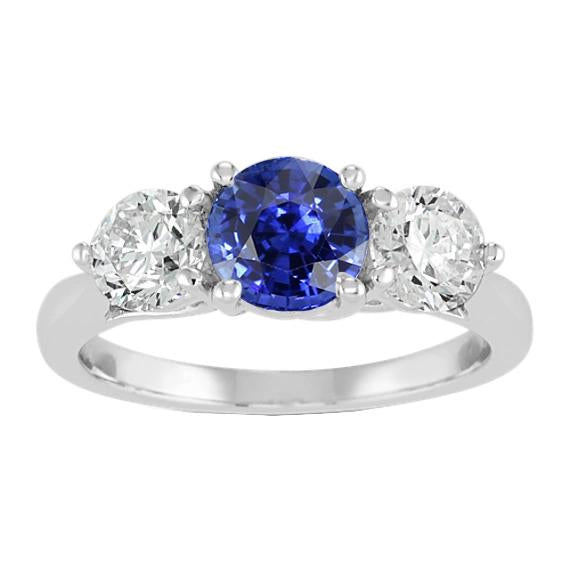 Anello da donna con zaffiro blu naturale rotondo con tre pietre e diamanti da 2 carati - harrychadent.it