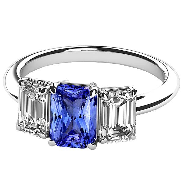 Anello da donna con zaffiro radiante e diamanti smeraldo VVS1 4 carati - harrychadent.it