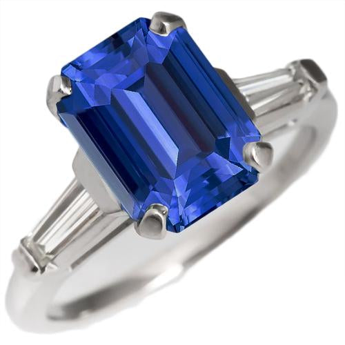 Anello da donna in oro 3 pietre con zaffiro blu smeraldo e baguette 3.50 carati - harrychadent.it