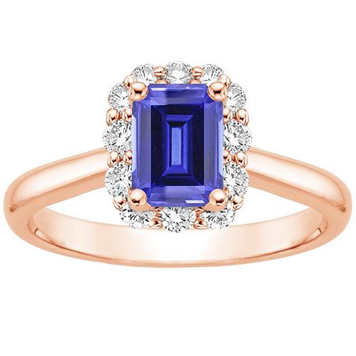 Anello da donna in oro rosa Halo con zaffiro di Ceylon. smeraldo e diamante. 4 carati - harrychadent.it
