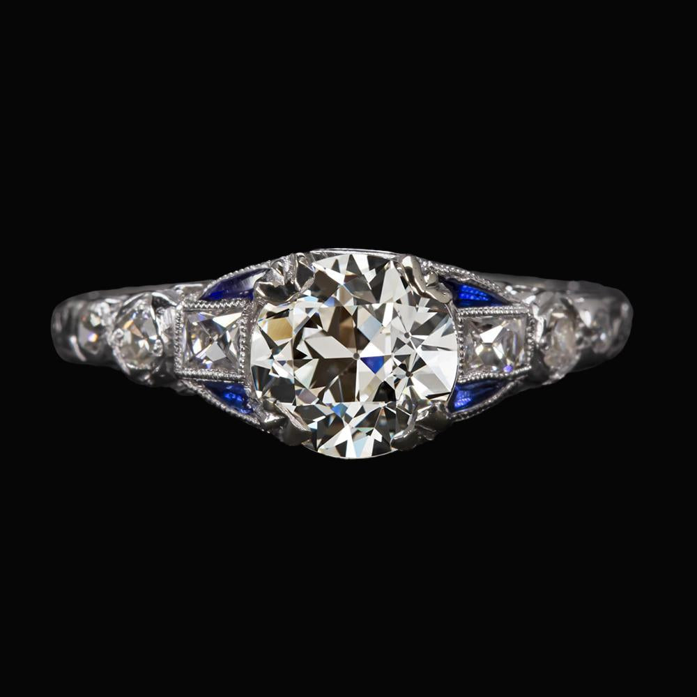 Anello da donna rotondo con diamanti taglio antico e zaffiri baguette 3,50 carati - harrychadent.it