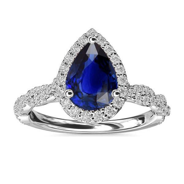 Anello da sposa con diamante a forma di pera con zaffiro dello Sri Lanka 4 carati - harrychadent.it
