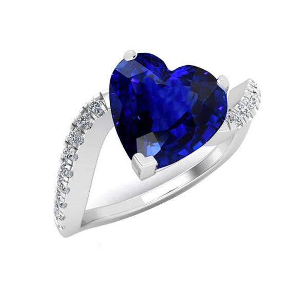 Anello Anniversario Cuore Zaffiro Diamante 3.50 Carati Gambo Ritorto Oro - harrychadent.it