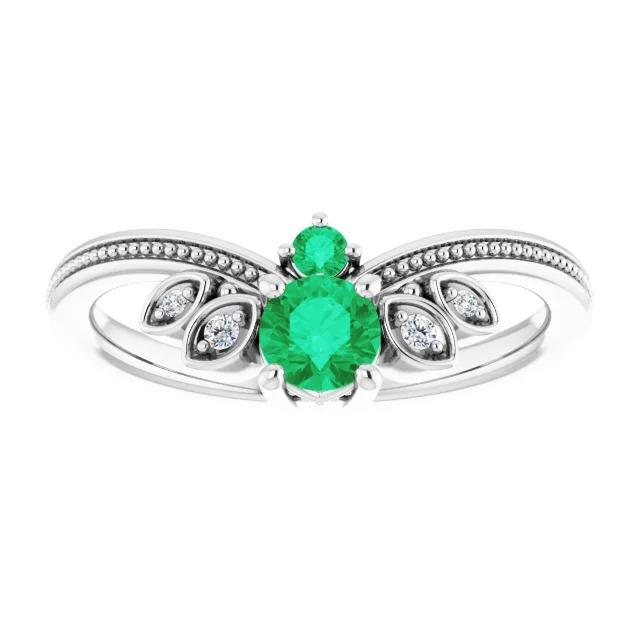 Anello di diamanti 1 carati smeraldo verde colombiano con gioielli in stile antico in oro bianco 14 carati - harrychadent.it