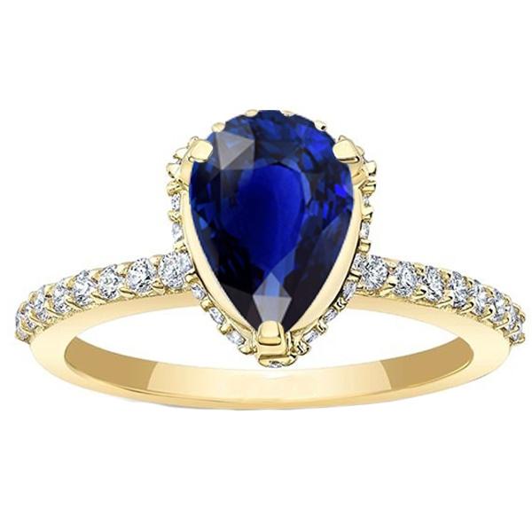 Anello di fidanzamento Halo Zaffiro blu profondo e pavé di diamanti 5 carati - harrychadent.it