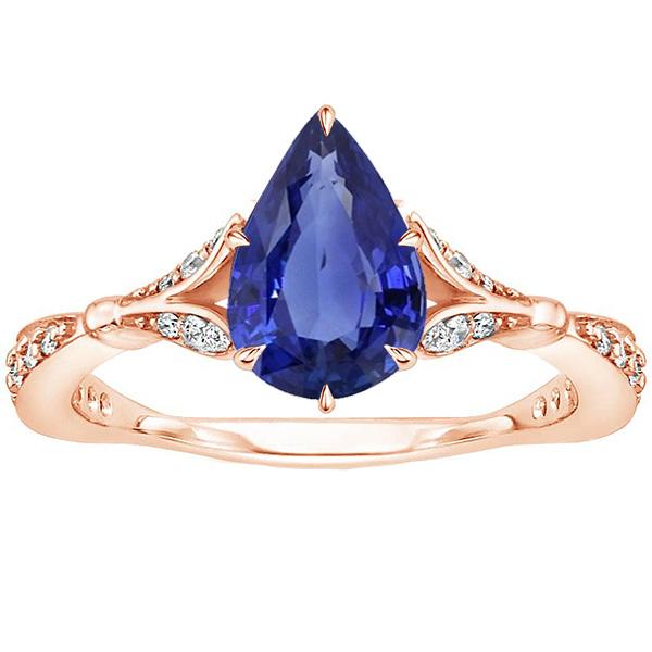 Anello di fidanzamento accentato pera zaffiro Ceylon e diamanti 4.50 carati - harrychadent.it
