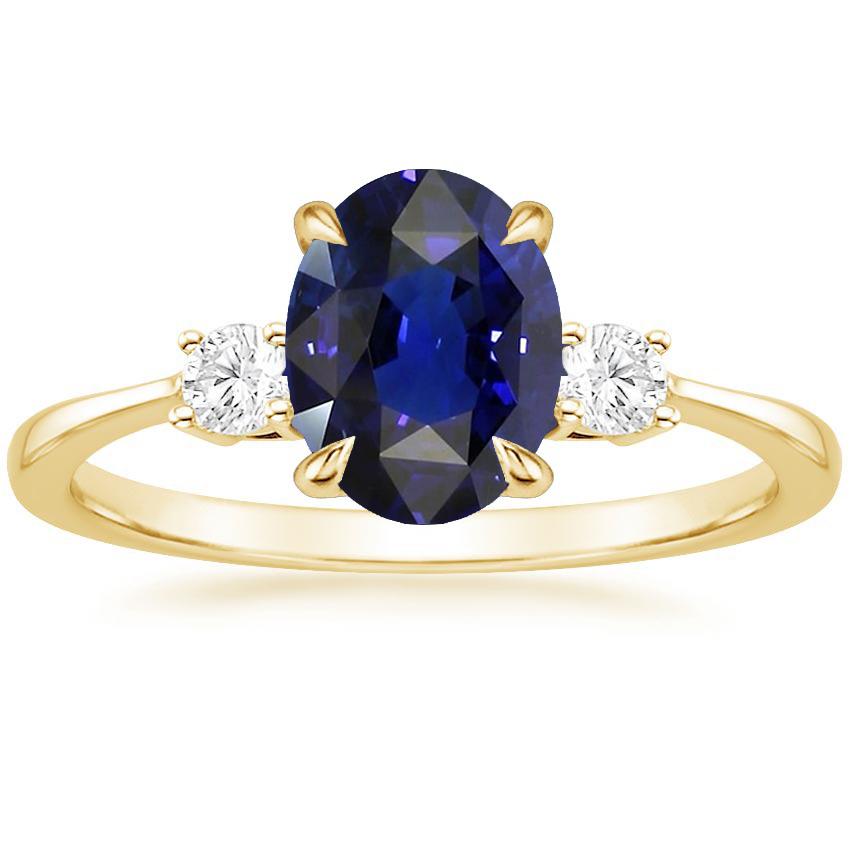 Anello di fidanzamento con 3 pietre Zaffiro dello Sri Lanka ovale e diamanti 3 carati - harrychadent.it