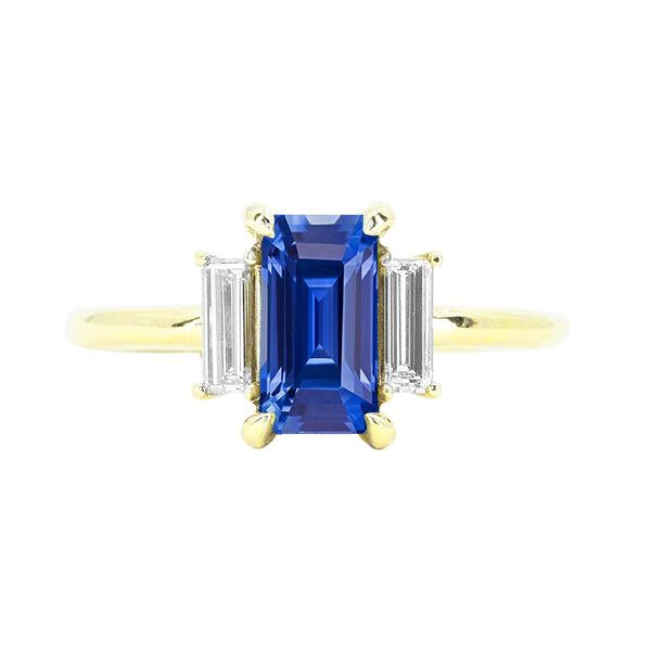 Anello di fidanzamento con 3 pietre blu zaffiro smeraldo e taglio baguette 3 carati - harrychadent.it