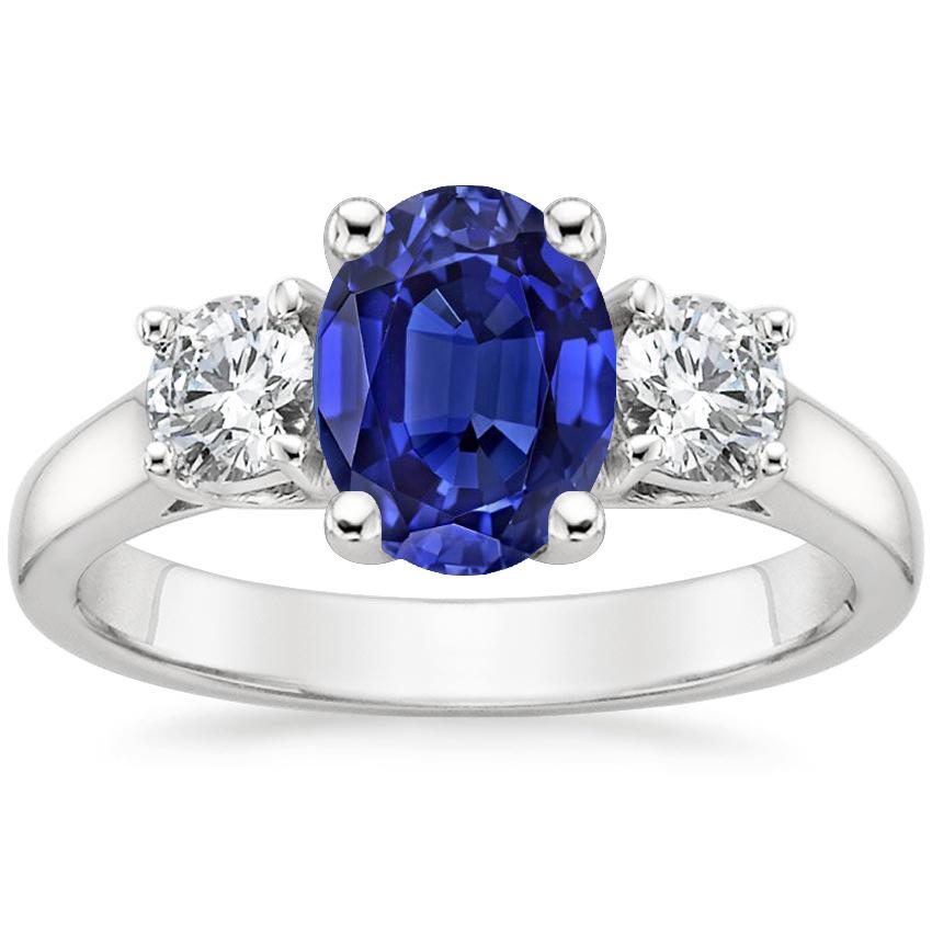 Anello di fidanzamento con diamante 3 pietre zaffiro blu ovale 2.50 carati - harrychadent.it