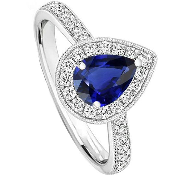 Anello di fidanzamento con diamante Halo Pera Srilanka Zaffiro 4.50 carati - harrychadent.it